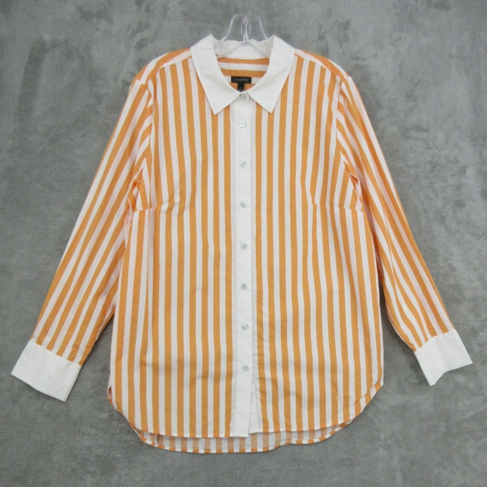 Talbots Shirt Womens Size L Orange White Striped Button Career Preppy Office